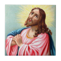 Jesus i bön belägger med tegel kakelplatta av kerami