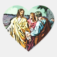Jesus på vägen till Emmaus Hjärtformade Klistermärken