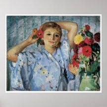 Jeune Femme hjälpFleurs, c.1915 Posters