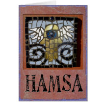 Judaica: Hamsa mosaik w/Wings och ond kväll Hälsnings Kort