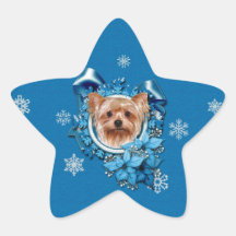 Jul - blåttsnöflingor - Yorkshire Terrier Klistermärke