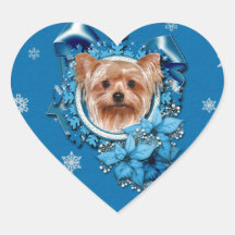 Jul - blåttsnöflingor - Yorkshire Terrier Hjärtformade Klistermärken