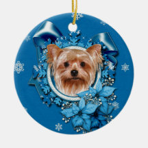 Jul - blåttsnöflingor - Yorkshire Terrier Julgransdekorationer