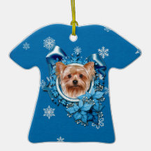 Jul - blåttsnöflingor - Yorkshire Terrier Jul Dekorationer
