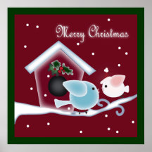 Jul för Santa röd mistletoelove birds Print