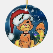Julkattprydnad - gullig julkatt julgranskula