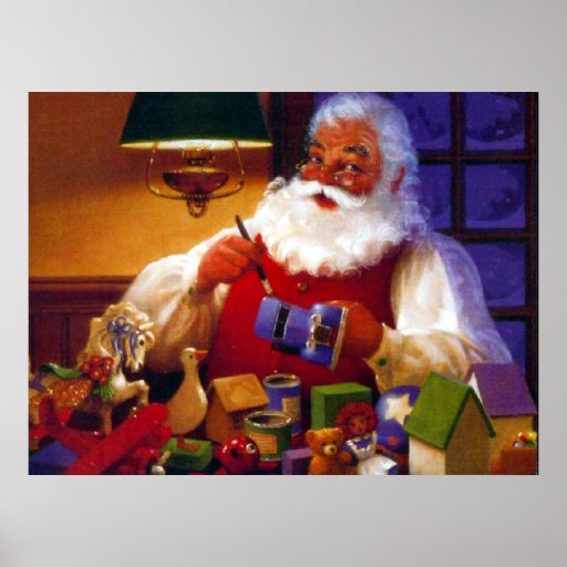 Jultomten i leksak shoppar trycket affisch