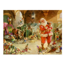 Jultomten i nordpolenrenstallen vykort