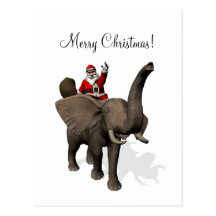 Jultomten som rider en elefant vykort