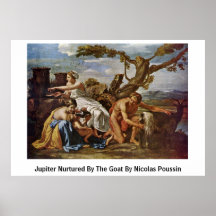 Jupiter fostrade vid geten av Nicolas Poussin Print
