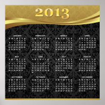 Kalender 2013 med guld- lyx- & svartdamast affisch