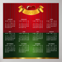 Kalender 2013 med guld- röd grön lyxig struktur affisch