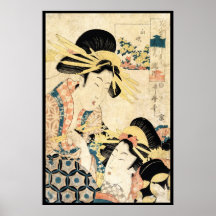 Kall japansk dam för geisha för vintageukiyo-e två affischer