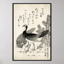 Kall japansk konst för bläck för fåglar för vintag print