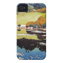 Kall orientalisk japansk botanisk trädgård sjöplat iPhone 4 cover