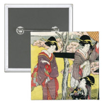 Kall orientalisk japansk konst för klassikergeisha knapp