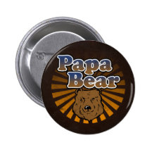 Kall pappabjörn, brunt/blått/guld- pappagåva knappar med nål