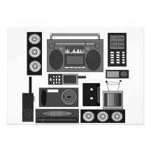 Kall retro elektronikröra i vit och svart personliga inbjudan