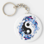 Kalla Yin Yang för tecknadtatueringsymbol delfiner Nyckel Ringar