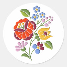 Kalocsa broderi - ungersk Folk konst Runda Klistermärken