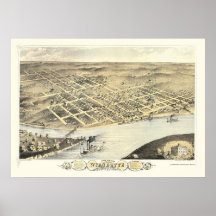 Kansas City panorama- karta för KS - 1869 Print