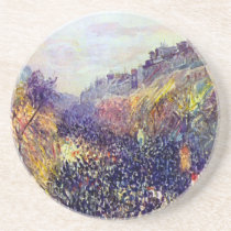 Karnevaltisdag på boulevarden Montmartre på solned underlägg
