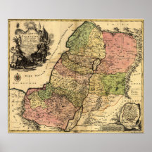 Karta 1759 av forntida Israel med de 12 stammarna Affisch
