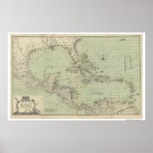 Kartlägga av den västra Indies kartan - 1774 Affischer