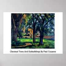 Kastanjebruna träd och Outbuildings av Paul Cezann Posters