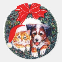 Katt- och hundjulklistermärke