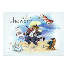 Katt- och lurendrejeribaby showerblått inbjudningskort