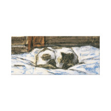 Katt som sovar på en säng vid Claude Monet Kanvasduk Med Gallerikvalitet
