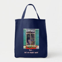 Katten i fönster med Blomma-boxas Tote Bags