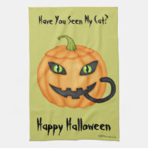 Kattnederlag i den pumpaHalloween kökshandduken