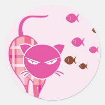 kattunge rosa, fisk som är gullig, klistermärke