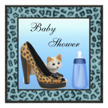 Kattungen skor & buteljerar baby shower för blåttp personliga inbjudan