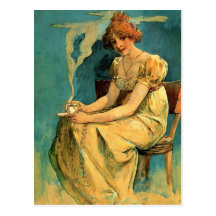 Kava vid Alphonse (Alfons) Mucha ~-art nouveau Vykort
