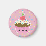 Kawaii muffin på färgrik polka dots magnet för kylskåp