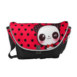 Kawaii panda på svart röd polka dots kurir väska