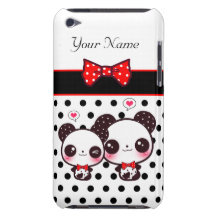 Kawaii pandas med den röda pilbågen på polka dots barely there iPod fodral