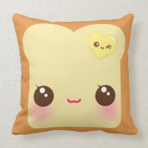 Kawaii rostat bröd med gulligt hjärtasmör kudde