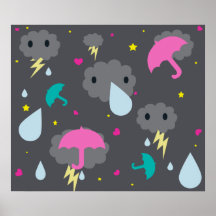 Kawaii stormigt molntryck affischer