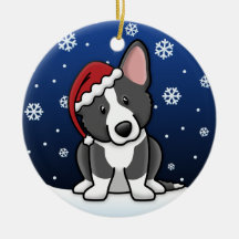 Kawaii tecknadsvart & walesisk Corgi för vitkofta Jul Dekorationer