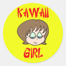kawaiiflickabrunt runda klistermärken