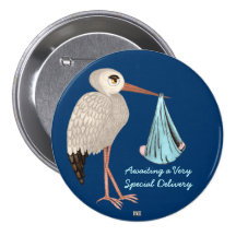 KlassikerStork (blått) (baby shower) Knappar Med Nål
