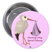 KlassikerStork (rosa) 2 (baby shower) Knappar Med Nål