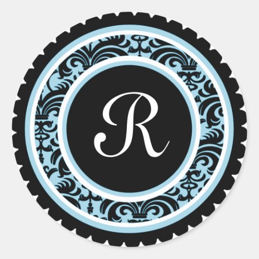 Klistermärke för damastast Monogram för Robin blåt