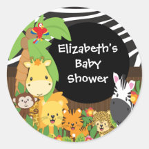 Klistermärkear för baby shower för djungelSafariba