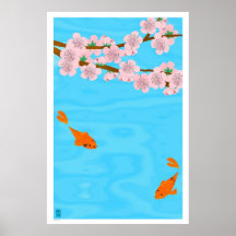 Koi och Sakura Affisch