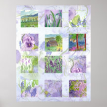 Konst för Collage för blomma för lavendelfältvatte Print